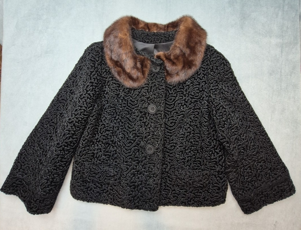 Astrakin Regency Vtg 50's 60's Faux Persian Lamb Mink Collar Waist Length Coat
